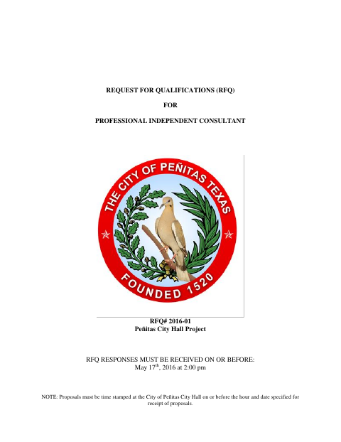 First page of the Request for Qualifications for Professional Independent Consultant