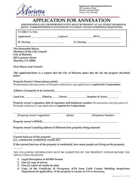 First page of the Application For Annexation