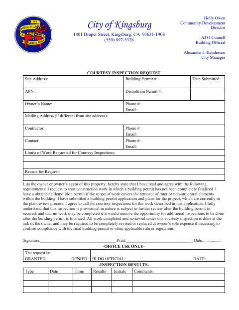 First page of the Courtesy Inspection Request