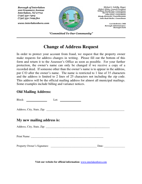 First page of the Change of Address Request