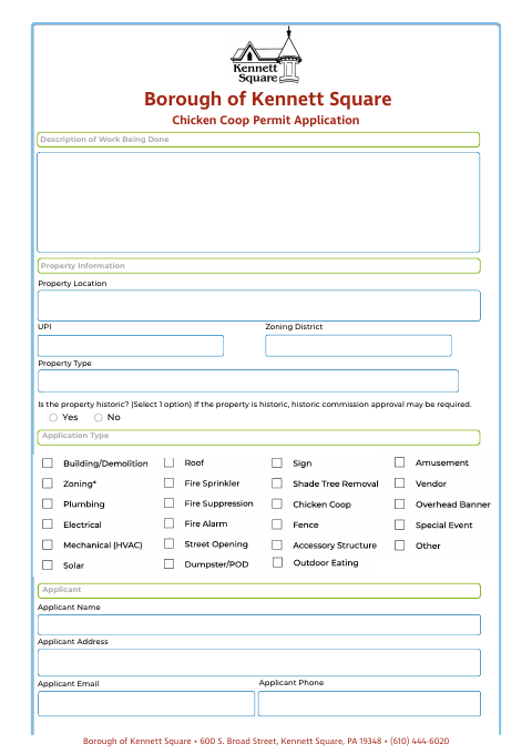 First page of the Chicken Coop Permit Application