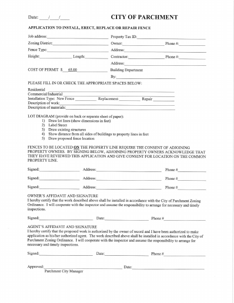 First page of the Fence Permit Application