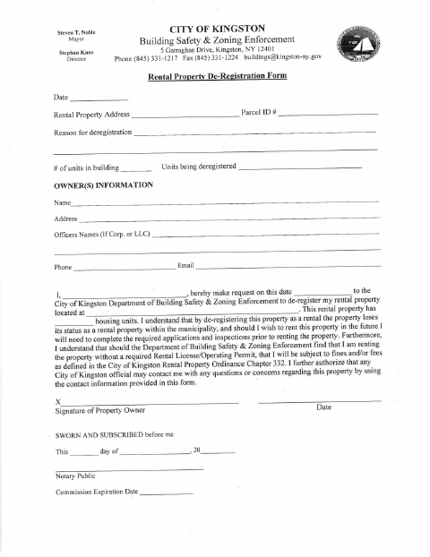First page of the Rental Property De-Registration Form