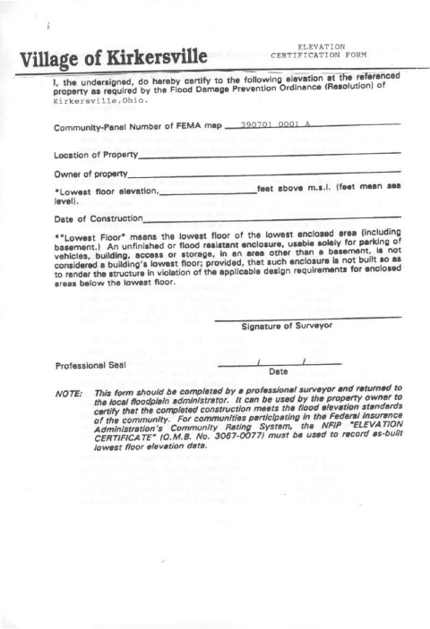 First page of the Elevation Certification Form