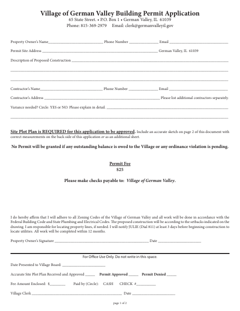 First page of the Building Permit Application