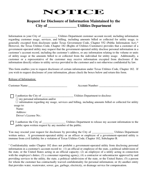 First page of the Utility Disclosure Form