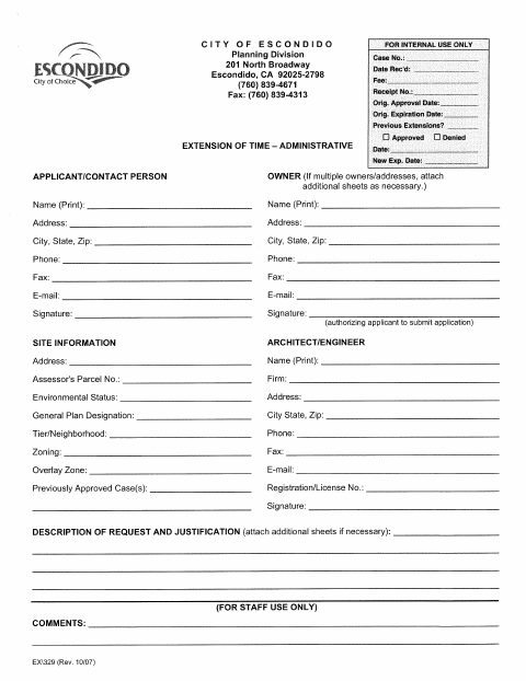 First page of the Administrative Extension of Time Application