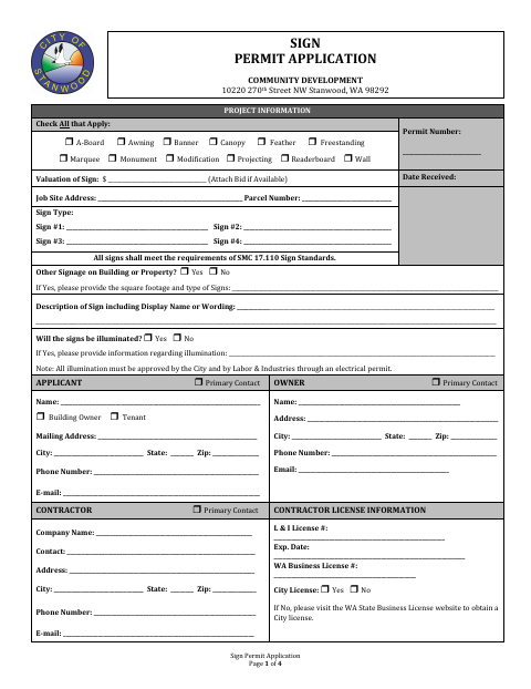 First page of the Sign Permit Application