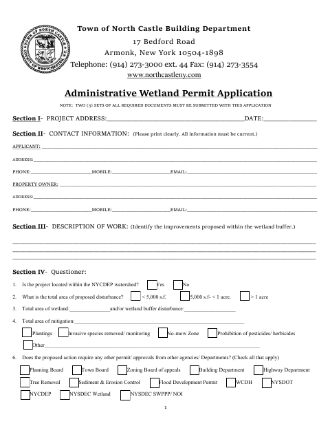 First page of the Administrative Wetland Permit Application