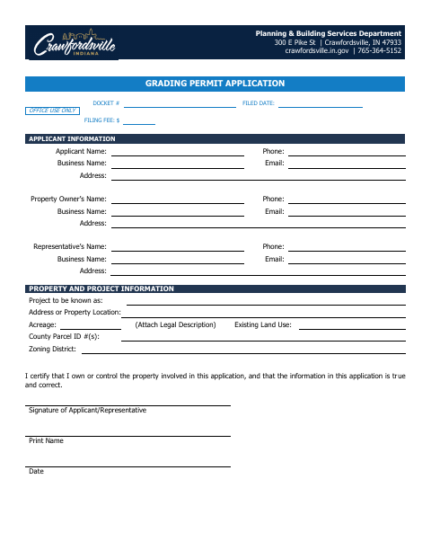 First page of the Grading Permit Application