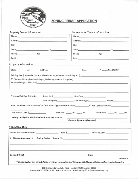 First page of the Zoning Permit Application