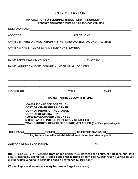 First page of the Ice Cream Vendor Application