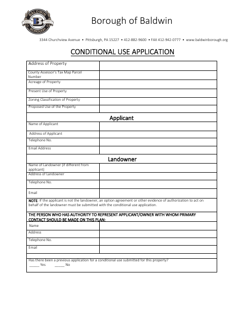 First page of the Conditional Use Application