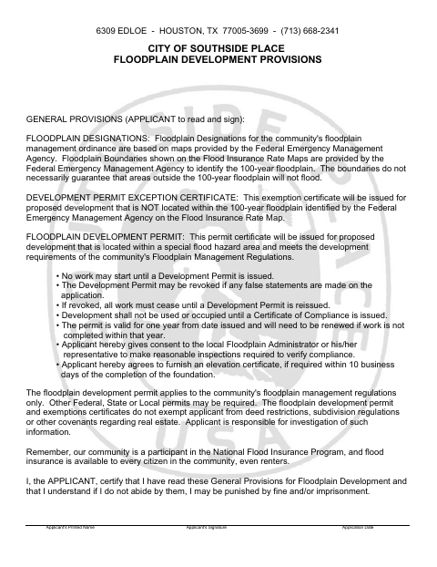 First page of the Floodplain Development Permit Application