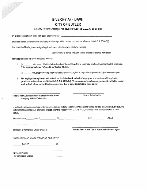 First page of the E-Verify Private Employer Affidavit