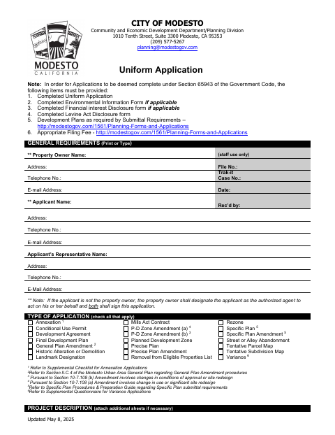 First page of the Uniform Application