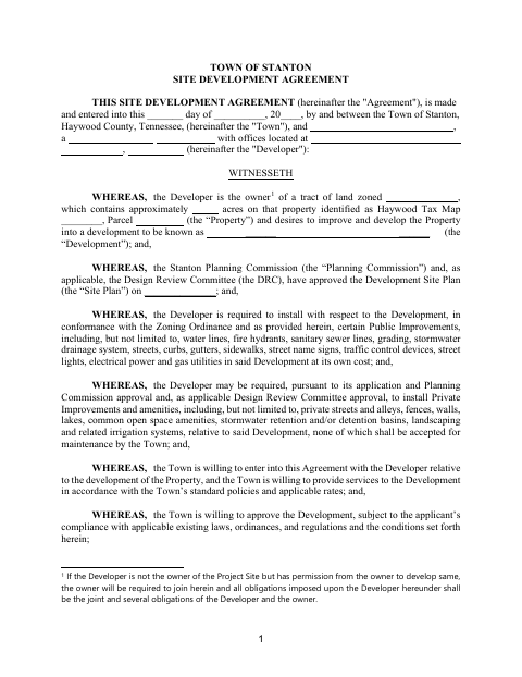 First page of the Site Development Agreement