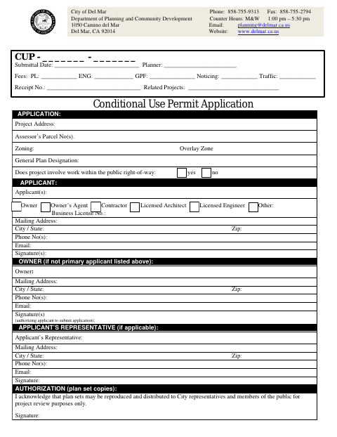 First page of the Conditional Use Permit Application