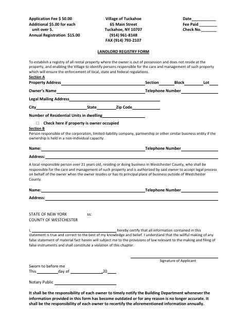 First page of the Landlord Registry Form