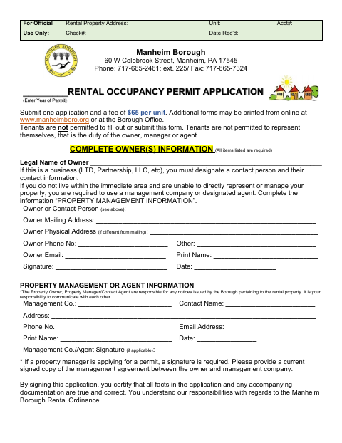 First page of the Rental Occupancy Permit Application