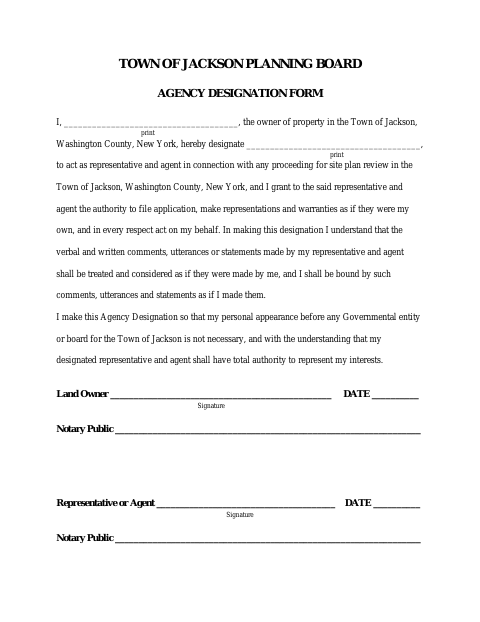 First page of the Planning Board Agency Designation Form