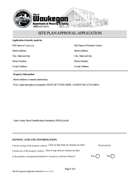 First page of the Site Plan Approval Application