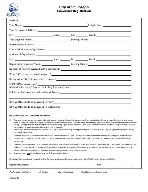 First page of the Canvasser Registration