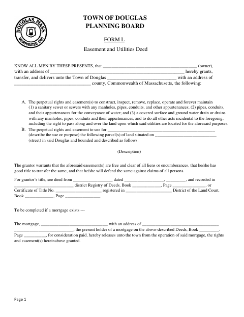First page of the Easement and Utilities Deed