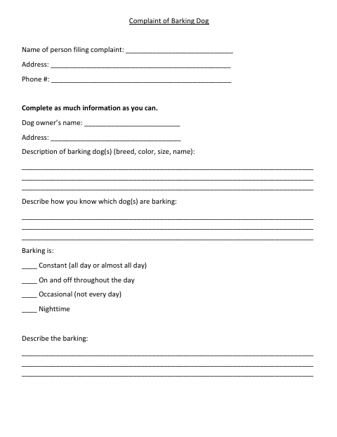 First page of the Complaint of Barking Dog