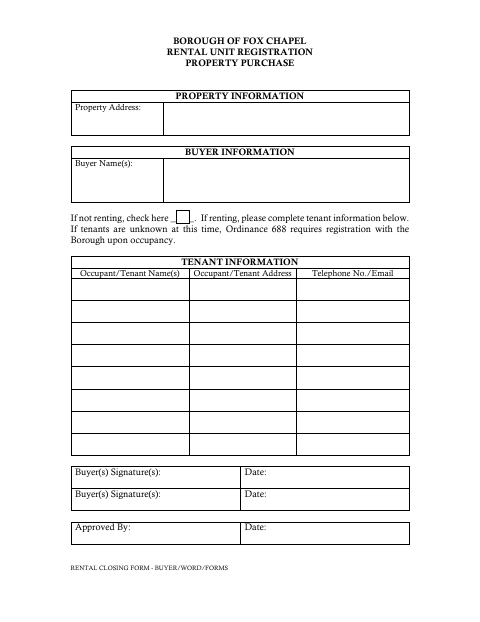 First page of the Rental Unit Registration – Property Purchase (Buyer)