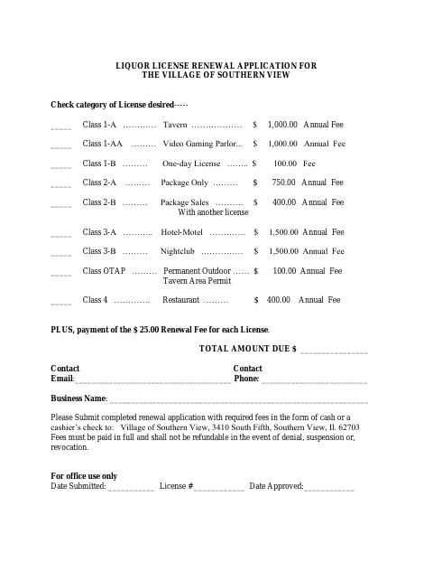 First page of the Liquor License Renewal Application