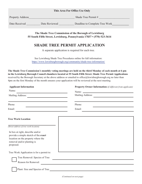 First page of the Shade Tree Permit Application