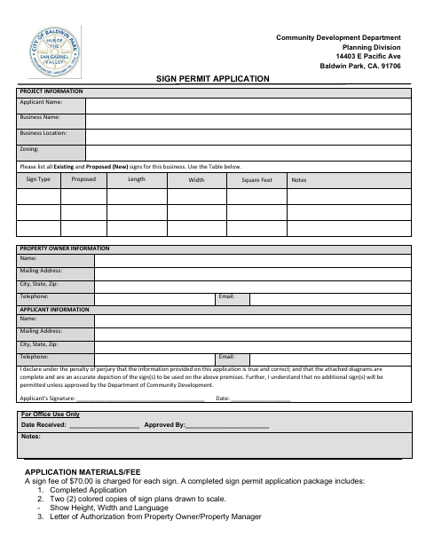 First page of the Sign Permit Application