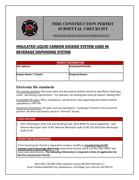 First page of the Insulated Liquid Carbon Dioxide Beverage System Submittal Checklist