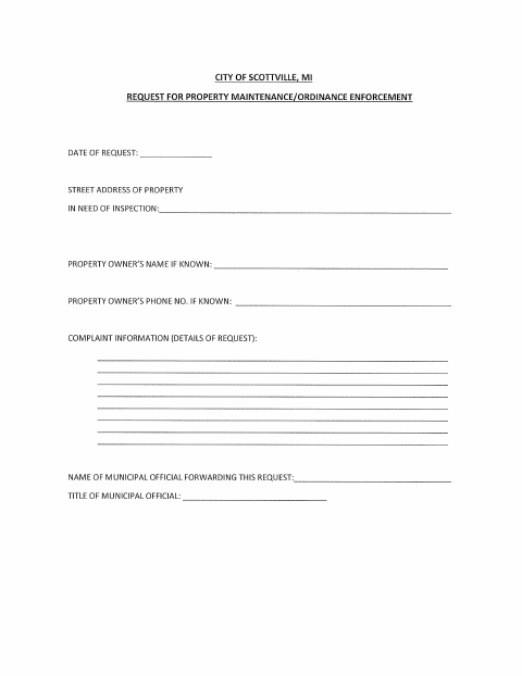 First page of the Property Maintenance Complaint Form