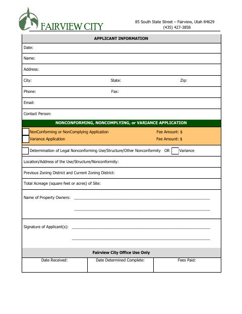 First page of the Nonconforming or Variance Application