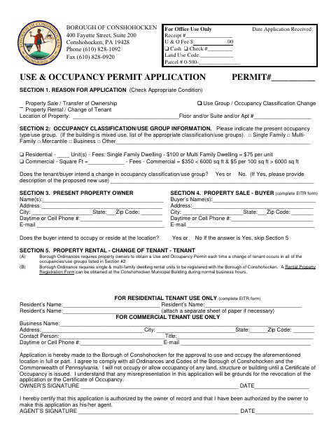 First page of the Use & Occupancy Permit Application