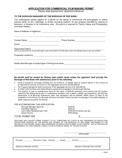 First page of the Application for Commercial Film Making Permit