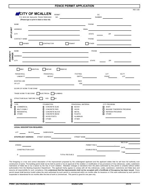 First page of the Fence Permit Application