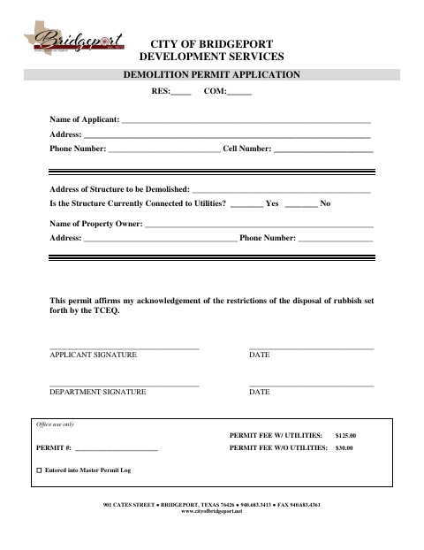 First page of the Demolition Permit Application