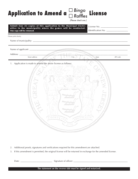 First page of the Application to Amend a License