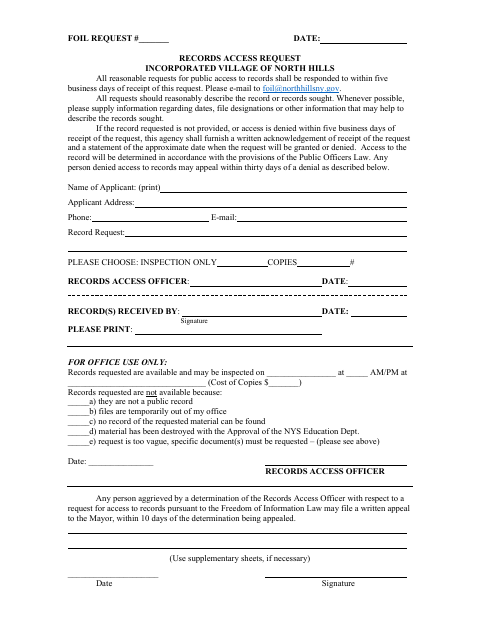 First page of the FOIL Freedom of Information Request