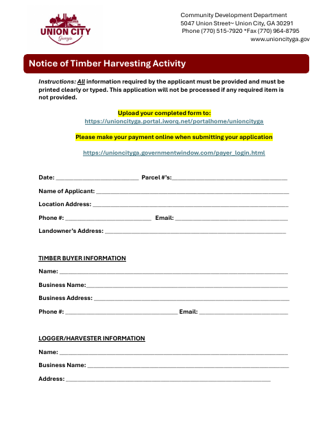 First page of the Notice of Timber Harvesting Activity