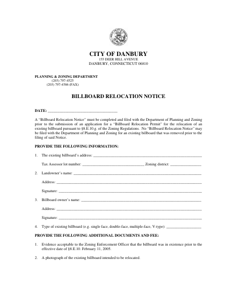 First page of the Billboard Relocation Notice