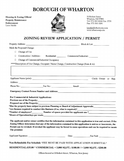 First page of the Zoning Review Application