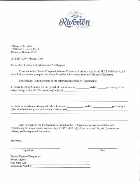 First page of the Freedom of Information Act Request