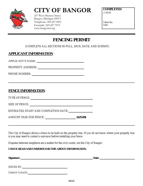 First page of the Fencing Permit