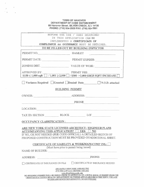 First page of the Building Permit Application