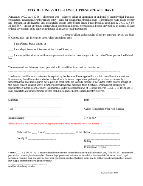 First page of the SAVE Lawful Presence Affidavit