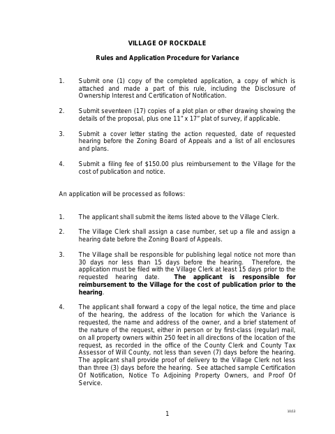 First page of the Zoning Variance Application